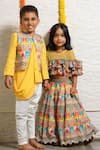 Little Brats_Yellow Denim, Muslin, Silk, Cotton Multicolored Printed Kurta Set _Online_at_Aza_Fashions