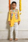 Shop_Little Brats_Yellow Denim, Muslin, Silk, Cotton Multicolored Printed Kurta Set _at_Aza_Fashions