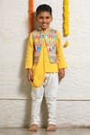 Buy_Little Brats_Yellow Denim, Muslin, Silk, Cotton Multicolored Printed Kurta Set _at_Aza_Fashions