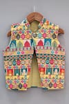 Shop_Little Brats_Yellow Denim, Muslin, Silk, Cotton Multicolored Printed Kurta Set _Online_at_Aza_Fashions