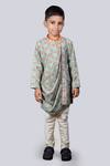 Buy_Little Brats_Blue Muslin, Kota Doria Embroidery Floral Print Cowl Kurta Set_at_Aza_Fashions