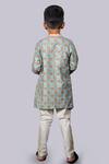 Shop_Little Brats_Blue Muslin, Kota Doria Embroidery Floral Print Cowl Kurta Set_at_Aza_Fashions