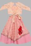 Shop Little Brats Peach Kota Doria, Silk Tassels, Embroidery Printed Lehenga Set at Aza Fashions Shop_Little Brats_Peach Kota Doria, Silk Tassels, Embroidery Printed Lehenga Set _at_Aza_Fashions