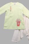 Buy_Little Brats_Green Linen, Rayon, Cotton Applique Kurta Set _Online_at_Aza_Fashions