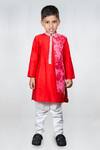 Buy_Little Brats_Red Kota Doria, Cotton Embroidery Floral Kurta And Pant Set _at_Aza_Fashions