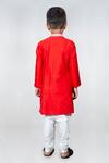 Shop_Little Brats_Red Kota Doria, Cotton Embroidery Floral Kurta And Pant Set _at_Aza_Fashions