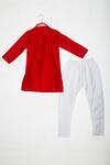 Buy_Little Brats_Red Kota Doria, Cotton Embroidery Floral Kurta And Pant Set _Online_at_Aza_Fashions