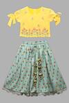 Shop_Little Brats_Blue Kota Doria, Rayon Tassels, Embroidery Printed Lehenga Set _Online_at_Aza_Fashions