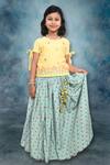 Buy_Little Brats_Blue Kota Doria, Rayon Tassels, Embroidery Printed Lehenga Set _at_Aza_Fashions