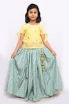 Little Brats_Blue Kota Doria, Rayon Tassels, Embroidery Printed Lehenga Set _Online_at_Aza_Fashions