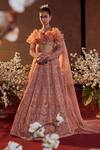 Buy_Bindani by Jigar & Nikita_Peach Silk Draped Ruffle Blouse And Lehenga Set_at_Aza_Fashions