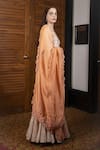 Labbada_Beige Kurta And Dupatta Silk Embroidered Floral V Neck Skirt Set_Online_at_Aza_Fashions