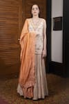 Shop_Labbada_Beige Kurta And Dupatta Silk Embroidered Floral V Neck Skirt Set_Online_at_Aza_Fashions