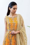 Buy_Labbada_Yellow Kurta Chanderi  Pant Cotton Round Embroidered Anarkali Set _Online_at_Aza_Fashions