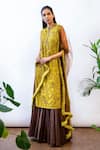 Buy_Labbada_Yellow Kurta Crepe Silk Lehenga Chanderi Silk Dupatta Embroidered Set _at_Aza_Fashions