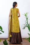 Shop_Labbada_Yellow Kurta Crepe Silk Lehenga Chanderi Silk Dupatta Embroidered Set _at_Aza_Fashions