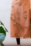 Shop_Labbada_Peach Light Organza Silk Notched Round Neck Embroidered Kurta _Online_at_Aza_Fashions