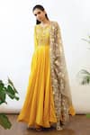 Buy_Labbada_Yellow Kurta Chanderi  Dupatta Cotton Embroidered Anarkali With _at_Aza_Fashions