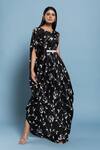 Buy_Vedika M_Black Satin Floral Round Print Dress_at_Aza_Fashions