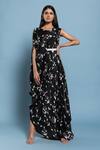 Buy_Vedika M_Black Satin Floral Round Print Dress_Online_at_Aza_Fashions