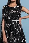 Vedika M_Black Satin Floral Round Print Dress_at_Aza_Fashions
