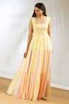 Buy_Vedika M_Yellow Crepe Tiered Maxi Dress_Online_at_Aza_Fashions