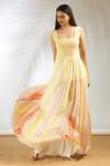 Vedika M_Yellow Crepe Tiered Maxi Dress_Online_at_Aza_Fashions