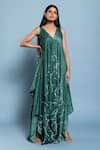 Buy_Vedika M_Green Silk Print Floral V Neck Dress  _Online_at_Aza_Fashions