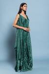 Vedika M_Green Silk Print Floral V Neck Dress  _Online_at_Aza_Fashions