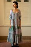 The Loom Art_Purple Handwoven Cotton Silk Square Neck Tiered Maxi Dress _Online_at_Aza_Fashions