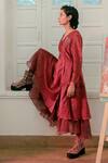 Shop_The Loom Art_Red , Organza Floral Motif V Shibori Layered Dress _Online_at_Aza_Fashions