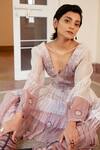 Buy_The Loom Art_White Chanderi Organza Silk V Neck Pleated Shibori Dress _Online_at_Aza_Fashions