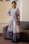 Buy_The Loom Art_Purple Chanderi Organza Silk Round Shibori Layered Dress _Online_at_Aza_Fashions
