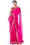 Shop_Deep Thee_Pink Chanderi Silk V Neck Saree With Blouse _at_Aza_Fashions