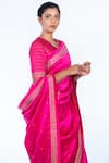 Deep Thee_Pink Chanderi Silk V Neck Saree With Blouse _Online_at_Aza_Fashions
