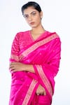 Buy_Deep Thee_Pink Chanderi Silk V Neck Saree With Blouse _Online_at_Aza_Fashions