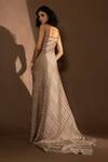 Shop_Abhishek Sharma_Beige Lame Heat Pleated And Metallic Gown One Shoulder, Harness High Neck Draped_at_Aza_Fashions