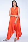 Buy_Deep Thee_Orange Chanderi Silk V Neck Kurta Set _at_Aza_Fashions