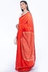Buy_Deep Thee_Orange Chanderi Silk V Neck Saree With Blouse _at_Aza_Fashions