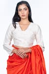 Shop_Deep Thee_Orange Chanderi Silk V Neck Saree With Blouse _at_Aza_Fashions