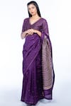 Deep Thee_Purple Chanderi Silk V Neck Saree With Blouse _Online_at_Aza_Fashions