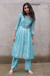 Buy_Nimbus_Blue Anarkali Chanderi And Kota Embroidery Notched Kurta & Pant Set _at_Aza_Fashions