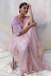 Buy_Nimbus_Grey Kota Embroidered Saree With Blouse_at_Aza_Fashions