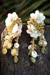 House of D'oro_Green Shells And Beads Sampaguita Clustered Dangler Earrings_Online_at_Aza_Fashions