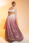 Buy_SAANJH BY LEA_Pink Net Sequins, Beads, Cut Work Scoop Anaisha Ombre Embroidered Lehenga Set _Online_at_Aza_Fashions