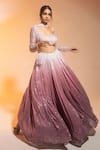 Shop_SAANJH BY LEA_Pink Net Sequins, Beads, Cut Work Scoop Anaisha Ombre Embroidered Lehenga Set _Online_at_Aza_Fashions