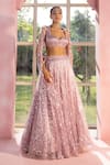 Buy_SAANJH BY LEA_Purple Mesh Hand Embroidered Sequin Work Plunge Nohreen Lehenga And Blouse Set _Online_at_Aza_Fashions