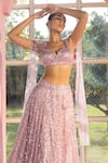 Shop_SAANJH BY LEA_Purple Mesh Hand Embroidered Sequin Work Plunge Nohreen Lehenga And Blouse Set _Online_at_Aza_Fashions