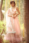 Rajiramniq_Pink Organza V Neck Embroidered Lehenga Set _Online_at_Aza_Fashions