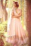 Buy_Rajiramniq_Pink Organza V Neck Embroidered Lehenga Set _at_Aza_Fashions